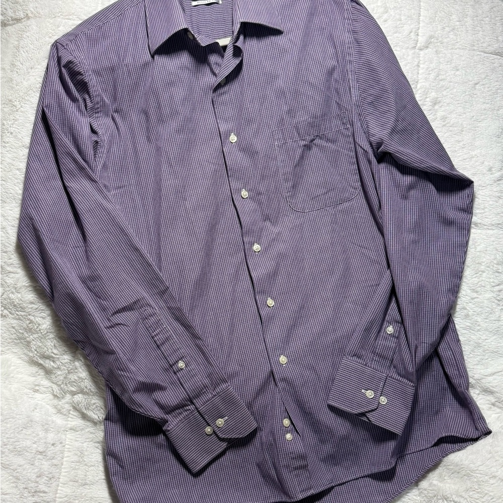 Men's Geoffrey Beene Regular Fit Purple Striped Shirt Sz Med (15 1/2 34/35)